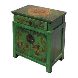 Chinese Green End Table with Kids Playing Graphic - Nightstands And Bedside Tables