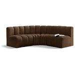 Meridian Furniture - Arc Velvet Upholstered 4-Pc. L-Shaped Modular Sectional, Brown - Give your living room or den the perfect blend of style and versatility with this Arc velvet fabric curved modular Sectional. Part of the Arc modular furniture collection, this Sectional comes upholstered in rich brown velvet fabric and features deep channel tufting that adds a touch of luxury while enhancing comfort and support. A seamless combination of form and function, this chair can be used with other Arc pieces to create a myriad of configurations in your well-curated room.