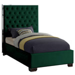Meridian Furniture - Lexi Velvet Bed, Green, Twin - Make the Lexi green velvet bed part of your dream bedroom setup. This bed has all of the bells and whistles you want, including a super tall headboard that stands nearly five-feet tall. The bed is covered in green velvet fabric for a luxe look, and it's deeply tufted for added luxuriousness. The headboard is soft and welcoming against your back and head as you read or watch TV in bed, and the bed rests on chrome legs for dependable sturdiness and durability. Use it without a box spring or foundation, since the slats are included.