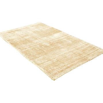 Beige Faux Silk Solid Contemporary Hand-Tufted 100% Viscose Area Rug, 12'x15'