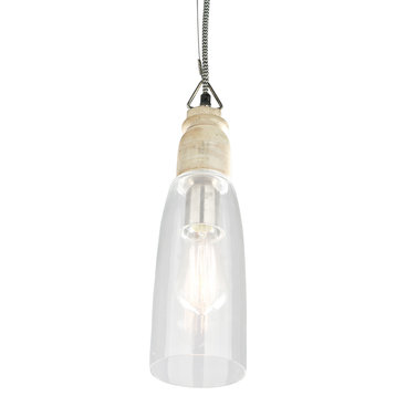 Slim Clear Glass Hanging Lamp Gleam With White-Washed Wooden Top