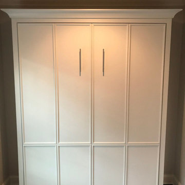 Custom Built Vertical Full Size Murphy Bed in White with Crown Molding Detail