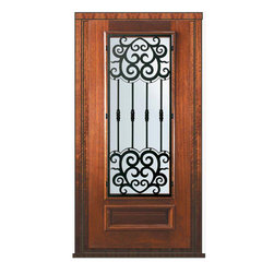 Prehung Single Door 80 Mahogany Barcelona 3/4 Lite Wrought Iron - Front Doors