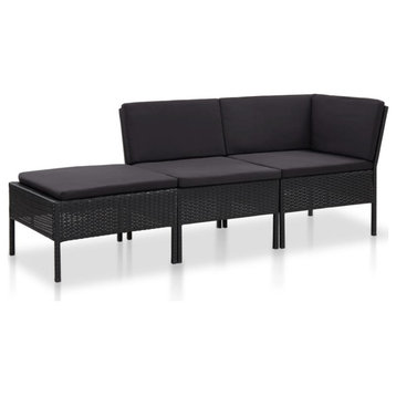 vidaXL Patio Furniture Set 3 Piece Sectional Sofa with Footrest Rattan Black