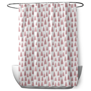 70"Wx73"L Christmas Trees Pattern Shower Curtain, Pink Icing