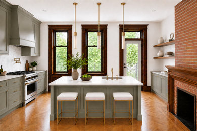 Example of a transitional kitchen design in New York