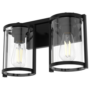 Astwood Matte Black With Clear Glass 2 Light Vanity Wall
