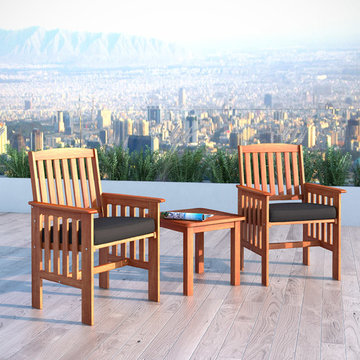 CorLiving Miramar 3-Piece Cinnamon Brown Hardwood Chair and Side Table Set