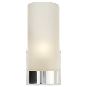 Urbane Bathroom Wall Sconce, 1-Light, Soft Silver, Frosted Glass, 9"H