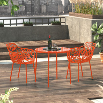 Leisuremod Modern Devon Aluminum Chair With Arm, Set of 2, Orange