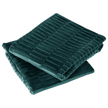 Pleated Velvet Pillow Covers, Set of 2, Sapphire, 14"x26"