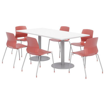 36 x 72" Table - 6 Coral Lola Chairs - White Top - Silver Base