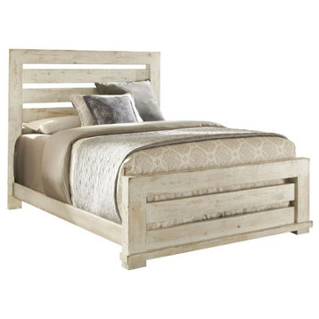 Progressive Furniture Willow Queen Wood Slat Bed in Distressed White