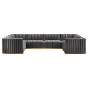 Pemberly Row 6-Piece U-Shaped Velvet and Stainless Steel Sectional - Gold/Gray