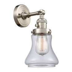 Bellmont Sconce With High-Low-Off Switch, Brushed Satin Nickel, Glass: Clear