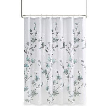 Madison Park Magnolia Floral Printed Burnout Shower Curtain, Aqua