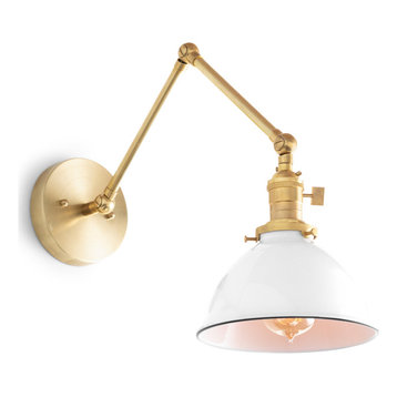 Adjustable Brass White Shade Wall Lamp