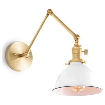 Adjustable Brass White Shade Wall Lamp