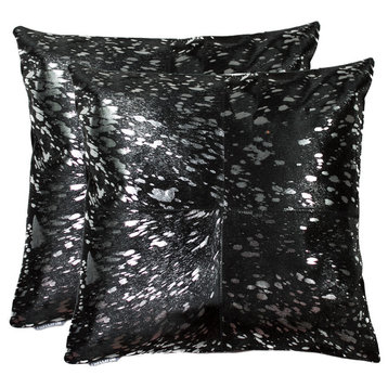 Torino Quatro Pillows, Set of 2, Silver/Black, 18"x18"