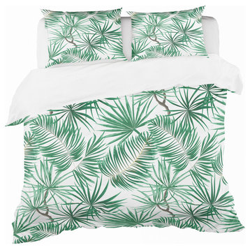 Bright Green Tropical Leaves Tropical Duvet Cover Set, King
