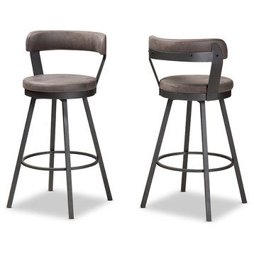 Arcene Rustic and Industrial Grey Fabric Upholstered Counter Stool Set of 2