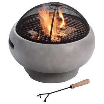 21"Outdoor Round Stone Wood Burning Fire Pit