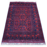 Shahbanu Rugs - Red Afghan Khamyab Natural Dyes Velvety Wool Hand Knotted Rug, 3'3" x 5'0" - This fabulous Hand-Knotted carpet has been created and designed for extra strength and durability. This rug has been handcrafted for weeks in the traditional method that is used to make Rugs. This is truly a one-of-kind piece.
