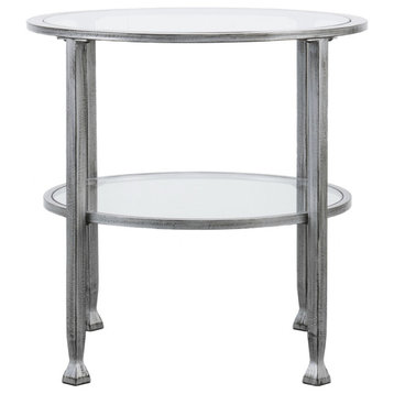 24" Silver Glass And Iron Round End Table