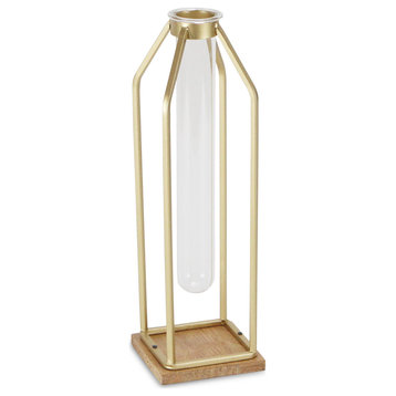 Gold Tall Metal Stand With Glass Tube