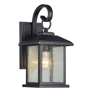Mira Textured Black Outdoor Wall Sconce Clear Seedy Glass Lantern Light