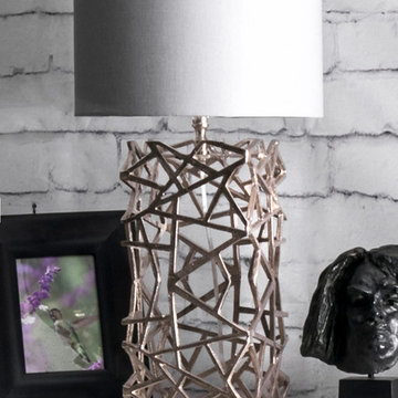 Handmade 25" Silver Twisted Unique Caged Table Lamp
