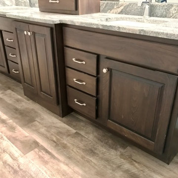 Basement Kitchen Koch Beech Stone MSI Quartz Peppercorn White