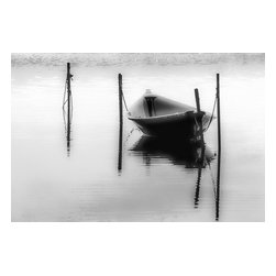 Douglas Page Photographic Arts - Boats On Still Water Bw, Canvas Giclee, 18"x12" - Prints And Posters