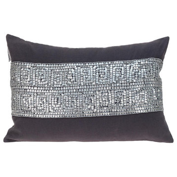 Glam Gray With Silver Sequins Lumbar Throw Pillow