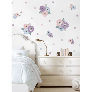 Kids Flower Vinyl Wall Sticker, Pastel Blue and Lilac Blooms