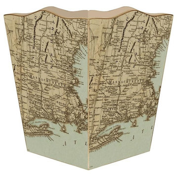 Antique Northeast Map Wastepaper Basket