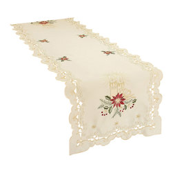 Xia Home Fashions - Golden Glow Embroidered Cutwork Christmas Table Runner, 15"x54" - Table Runners