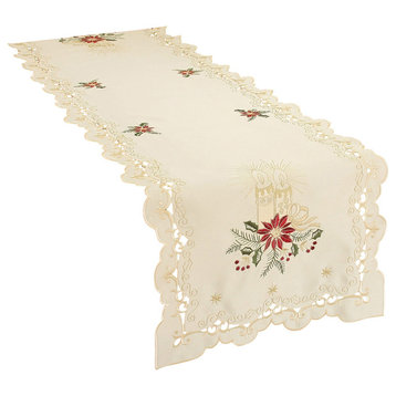 Golden Glow Embroidered Cutwork Christmas Table Runner, 15"x54"