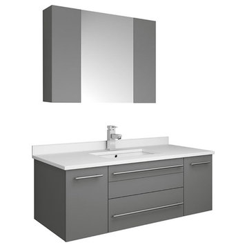 Fresca Lucera 42" Wood Bathroom Vanity with Medicine Cabinet in Gray