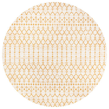 Ourika Moroccan Geometric Indoor/Outdoor Rug, Cream/Yellow, 5' Round