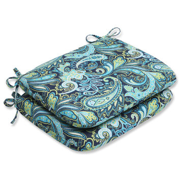 Pretty Paisley Navy Rounded Corners Seat Cushion, Set of 2
