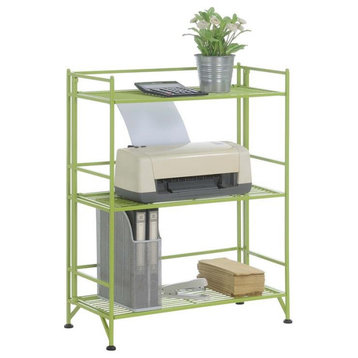 Pemberly Row Three-Tier Wide Folding Shelf in Green Metal