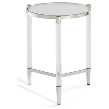 Modus Marilyn Round Glass Top End Table in Silver