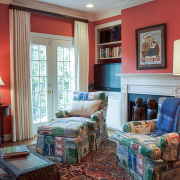 Deep Coral Sitting Room with French Doors