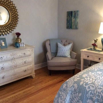 Serene blue, gold and silver master bedroom