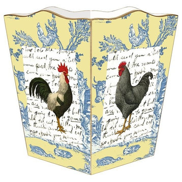 Roosters on Blue and Yellow Toile Wastepaper Toile