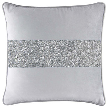 Sparkles Home Luminous Rhinestone Stripe Pillow, 16", Silver Velvet, Silver