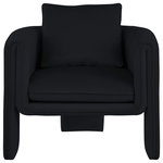 Meridian Furniture - Sloan Velvet Accent Chair, Black - Position this elegantly eye-grabbing Sloan velvet accent chair wherever you need to inject sophistication and beauty into your room. This chair features sumptuously appointed soft black velvet that covers every inch of its softly padded arms, seat, and back cushions, ensuring total bliss while you read or watch TV. A wooden frame adds durability to the design, and the addition of a special matching pillow on the back adds to the chair's overall comfort factor.