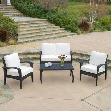 Contemporary Outdoor Area w/ Voyage Outdoor 4pc  Black Sofa Set,