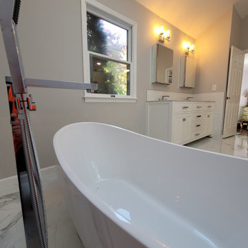 Full Master Bath Remodel - Freestanding Tub, Vanity Backsplash, Schluter